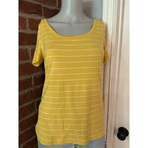 Old Navy Yellow Striped Tee | Soft Mustard Yellow Scoop Neck T-Shirt | Medium